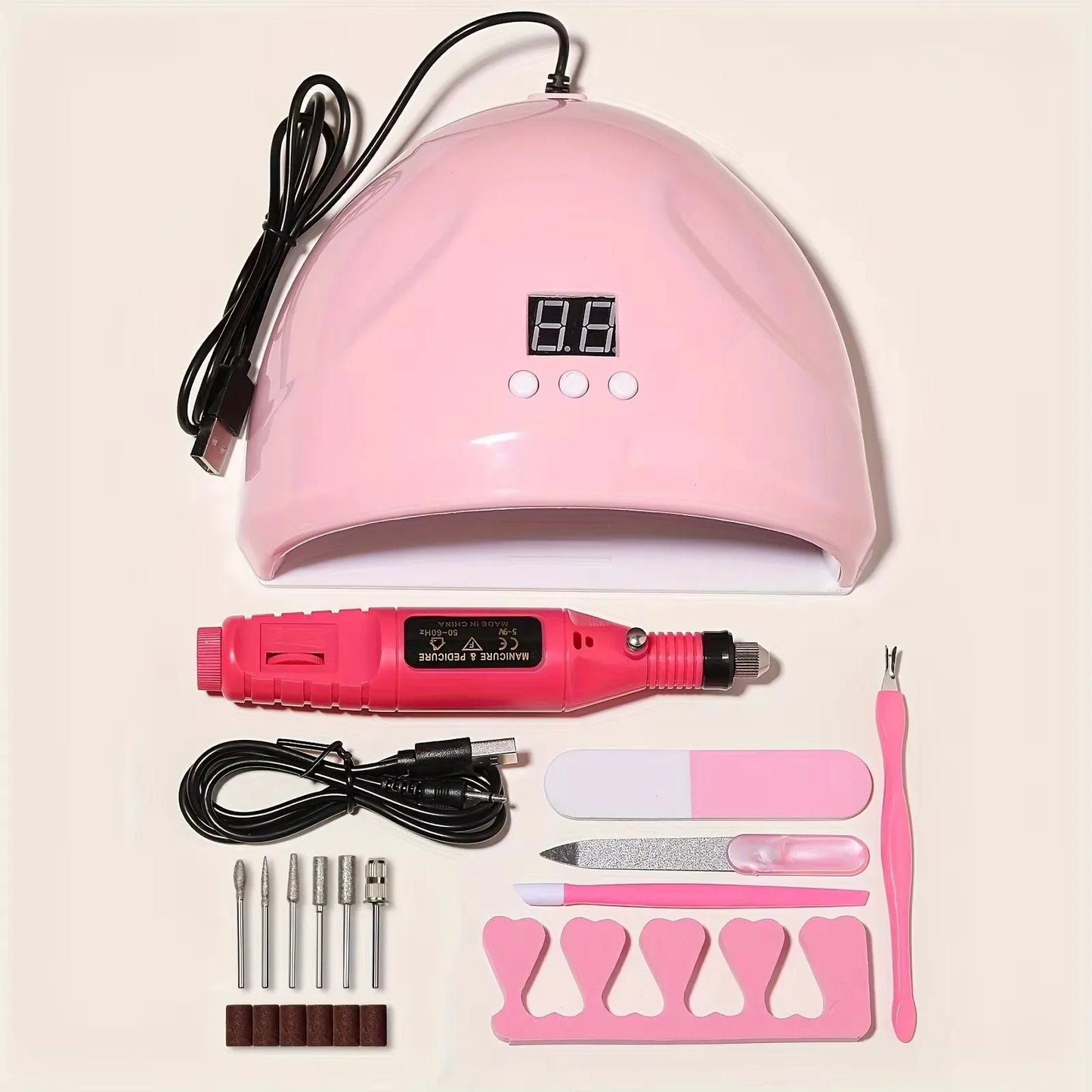 LINMANDA Manicure Set USB Electric Nail Drill Polish File Kit With LED Lamp Handheld Pen Sander Polishing Block Manicure Tools