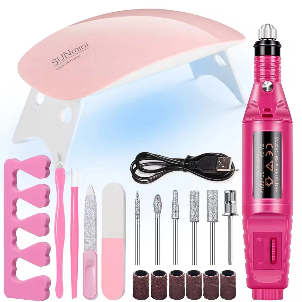LINMANDA Manicure Set USB Electric Nail Drill Polish File Kit With LED Lamp Handheld Pen Sander Polishing Block Manicure Tools