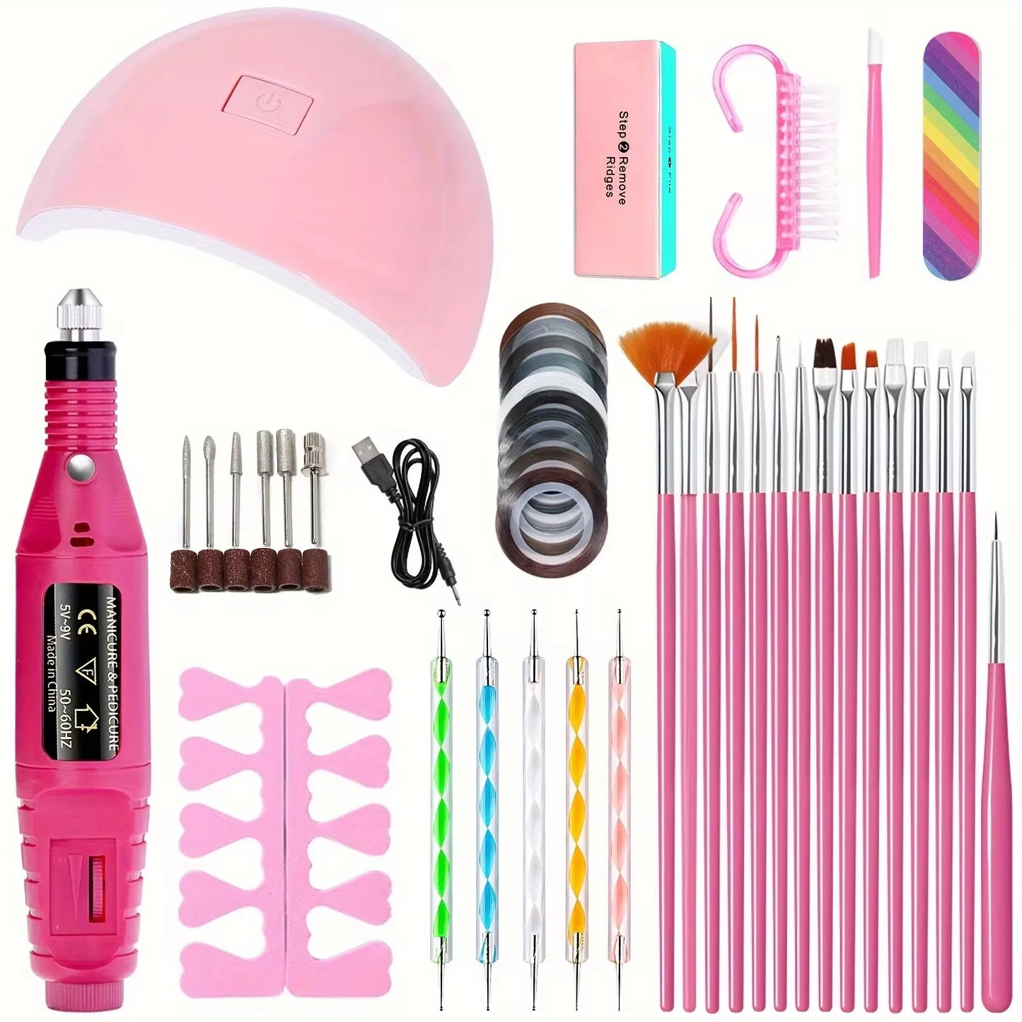 LINMANDA Manicure Set USB Electric Nail Drill Polish File Kit With LED Lamp Handheld Pen Sander Polishing Block Manicure Tools