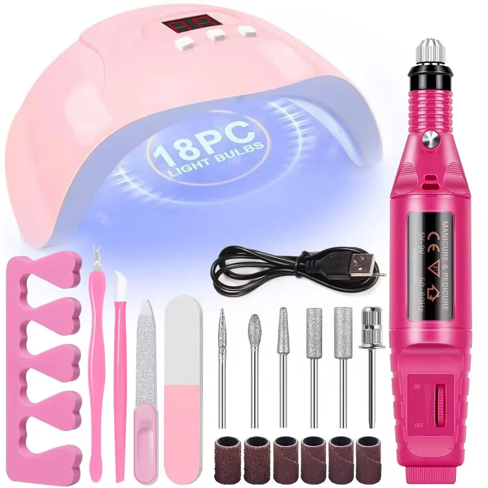 LINMANDA Manicure Set USB Electric Nail Drill Polish File Kit With LED Lamp Handheld Pen Sander Polishing Block Manicure Tools