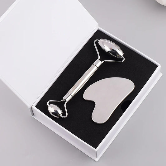 Stainless Steel Face Care Massager Facial Roller Gua Sha Tool Set Massage Neck Beauty Health Anti Wrinkle Cellulite Skin Detox