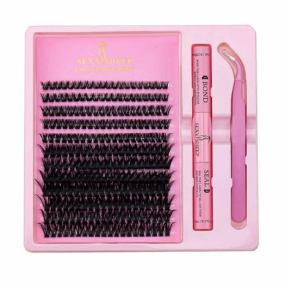 DIY Eyelash Extension Kit Individual Lashes Cluster 8-16mm Mix Lash Clusters Bond and Seal and Lash Applicator makeup tool