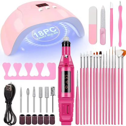 LINMANDA Manicure Set USB Electric Nail Drill Polish File Kit With LED Lamp Handheld Pen Sander Polishing Block Manicure Tools