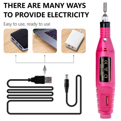 LINMANDA Manicure Set USB Electric Nail Drill Polish File Kit With LED Lamp Handheld Pen Sander Polishing Block Manicure Tools